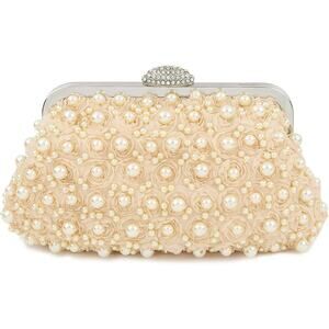 Women Pearl Clutch Flower Evening Bag Lt Pink Purse Women Evening Wedding Bridal